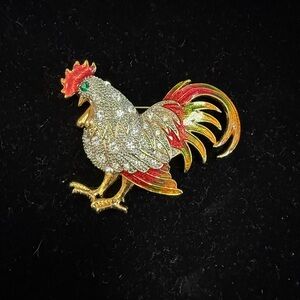 Colorful Rooster Brooch with Crystals